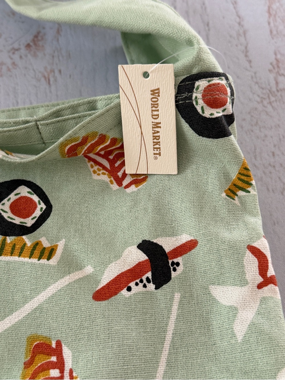 World Market Sushi Print Reusable Tote Bag Green Grocery Shopping Market Bag NWT - Picture 3 of 10